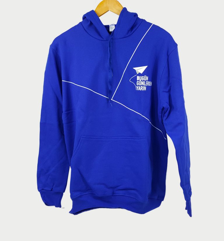 Ön Sırt Baskılı Saks Sweatshirt